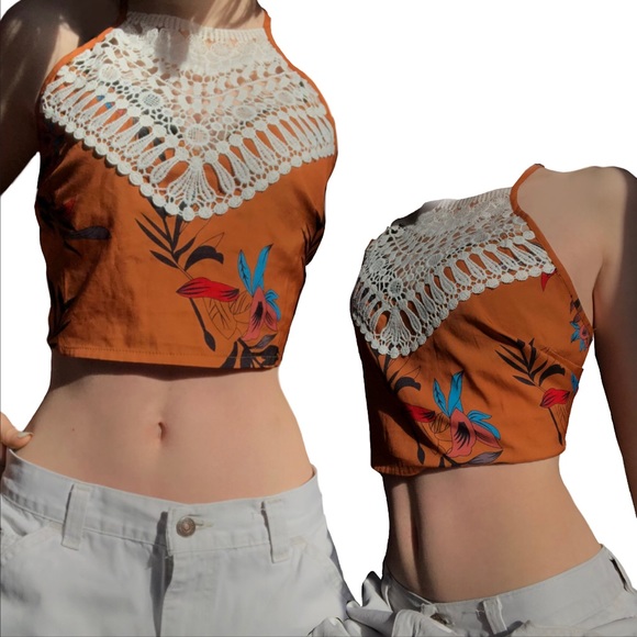 ORANGE SUMMER INDIE/BOHO TOP ADJUSTABLE (SMALL-MEDIUM) - Picture 2 of 3